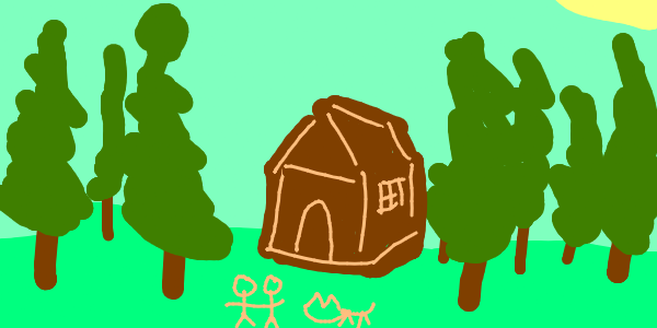 Hand-drawn sketch of a log cabin